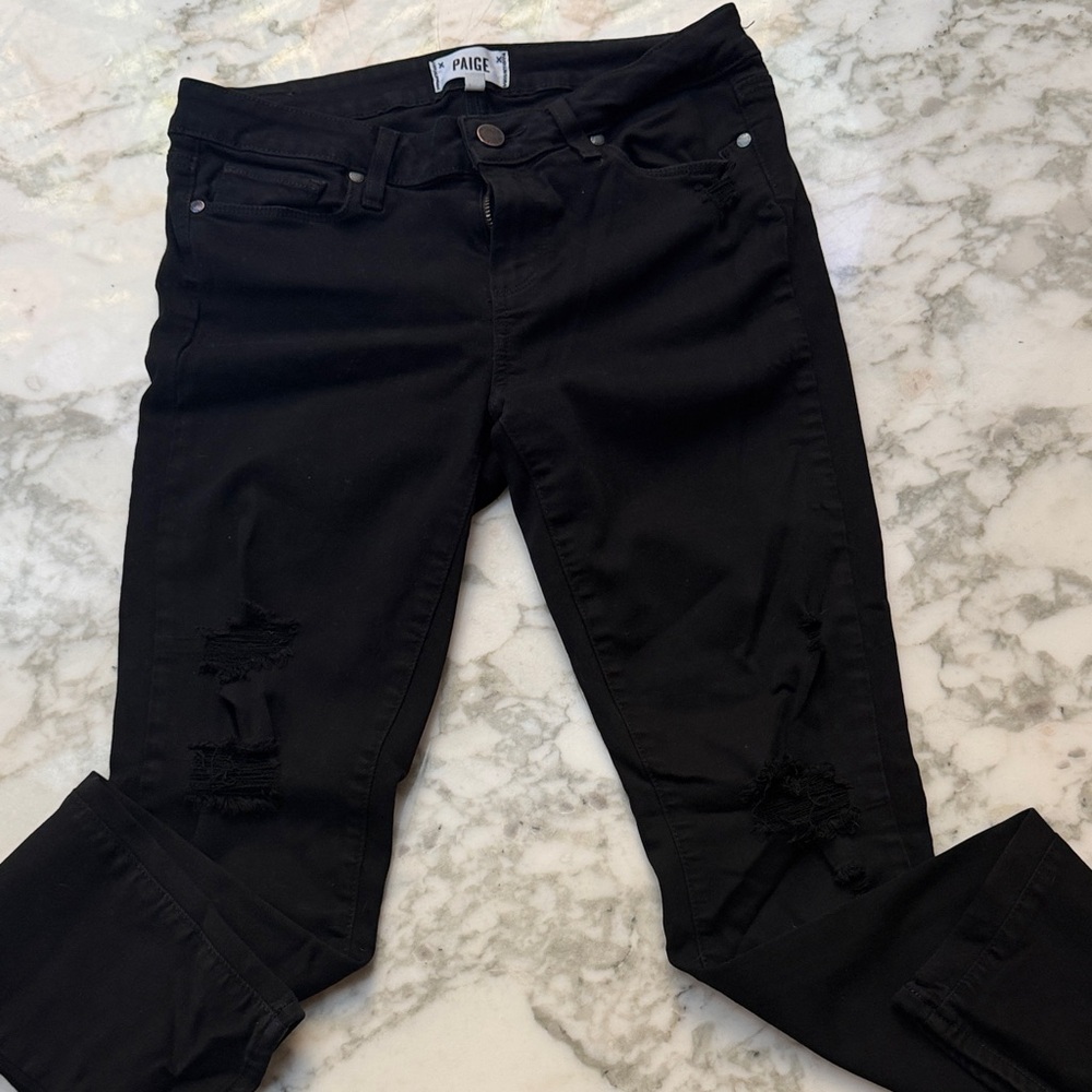 PAIGE VERDUGO ULTRA SKINNY Women's Midnight Black Distressed Skinny Jeans